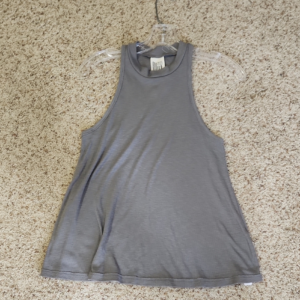 Free People Gray Sleeveless Crew Neck Tank Top